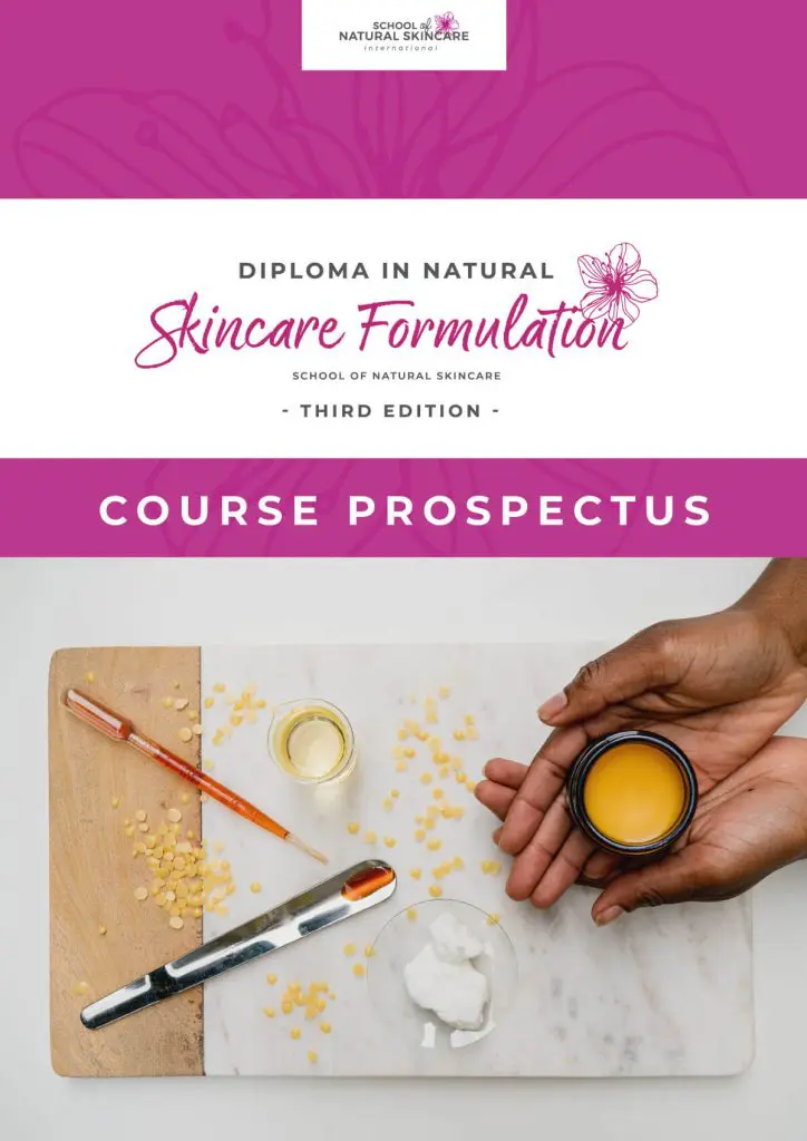Natural skincare formulation course prospectus cover.