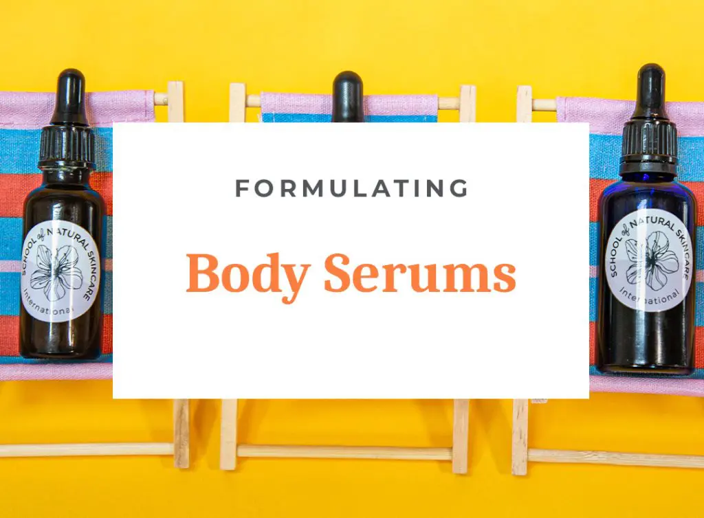 Formulating body serums course banner with bottles