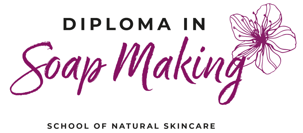Diploma in Soap Making logo with flower graphic.